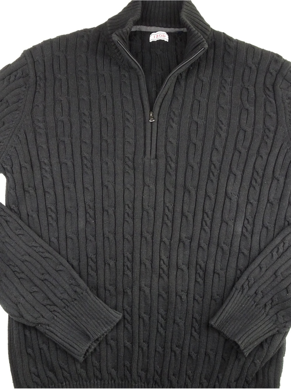 IZOD Cable Knit Black 1/4 Zip Preppy Classic Fisherman Old Money Minimalist Golf